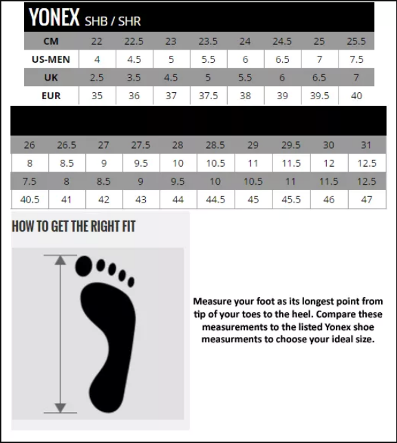 Yonex Clothing Size Chart