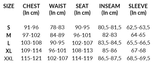 Alcott Size Chart