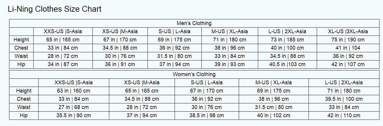 Li Ning Shoes Size Chart