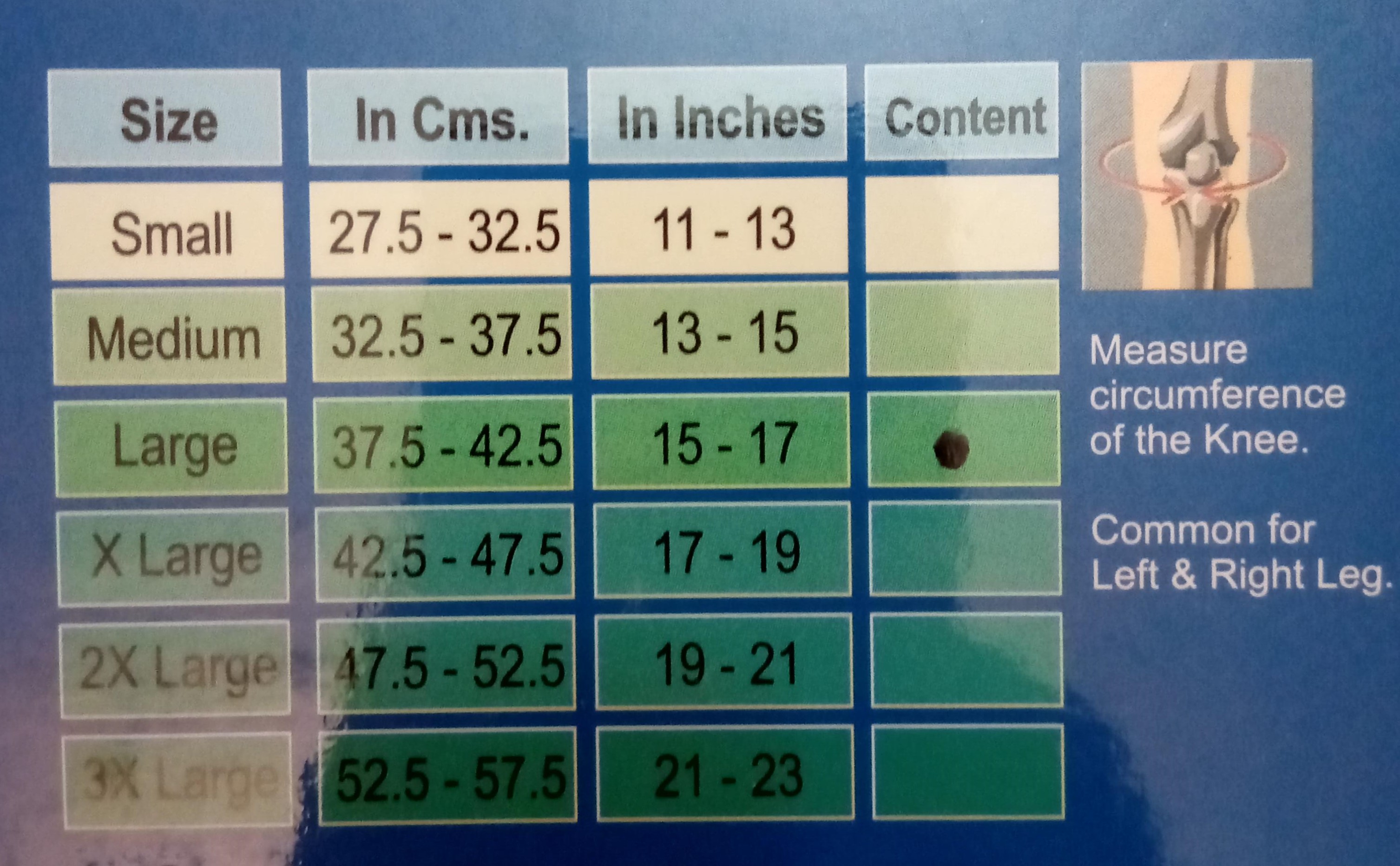 Flamingo Knee Cap Size Chart