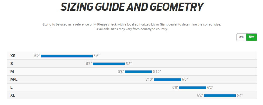 Giant Sizing Chart 2018