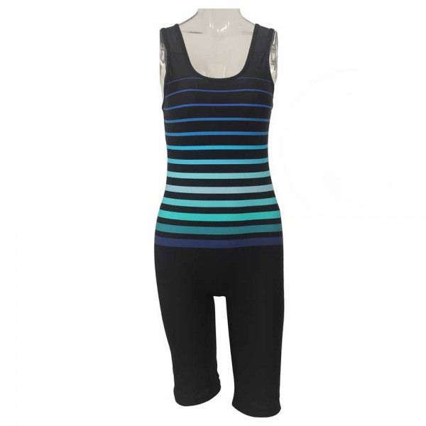 Deko Girl's Luted Swimming Suit - Black with Stripes