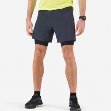Decathlon-Kiprun Men's 2-in-1 Running Tight Shorts - Black