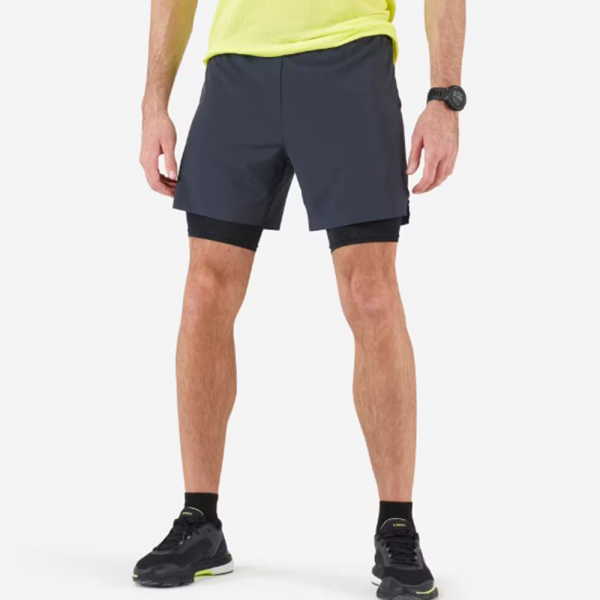 Decathlon-Kiprun Men's 2-in-1 Running Tight Shorts - Black