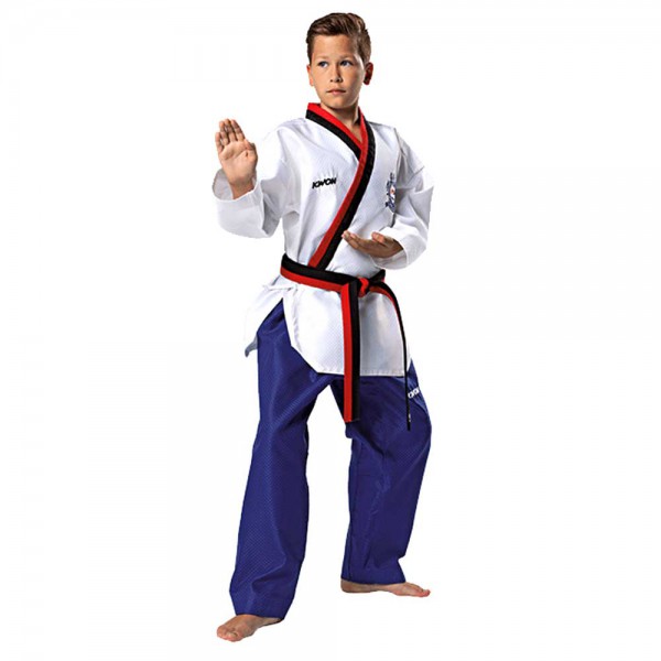 Kwon Poomsae Dobok (Poom Neck Black & Red) for Boys