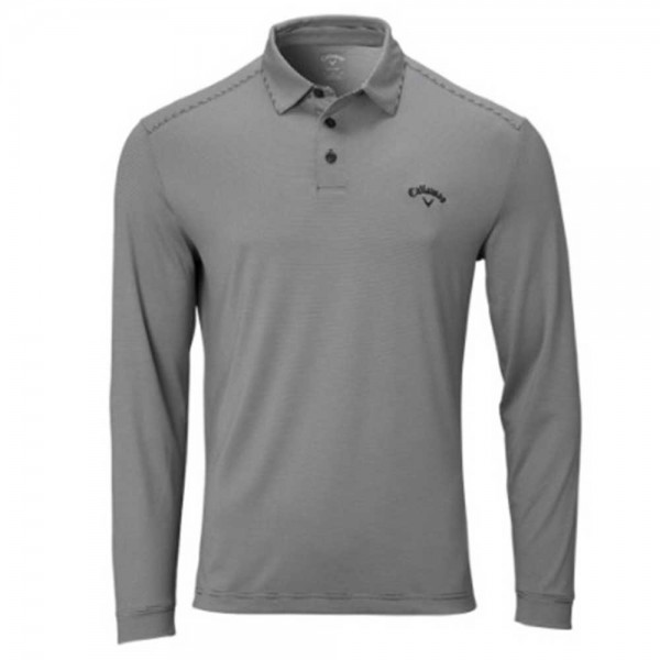 Callaway Mens Fine Line Stripe Long Sleeve Golf Polo Shirt - Charcoal
