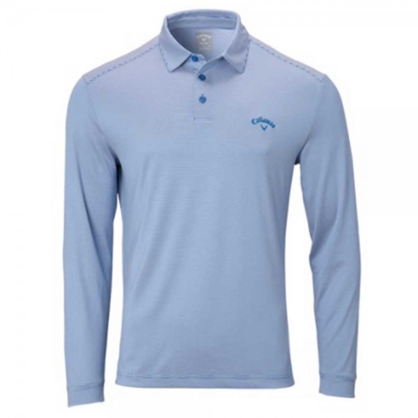 Callaway Mens Fine Line Stripe Long Sleeve Golf Polo Shirt - Light Blue