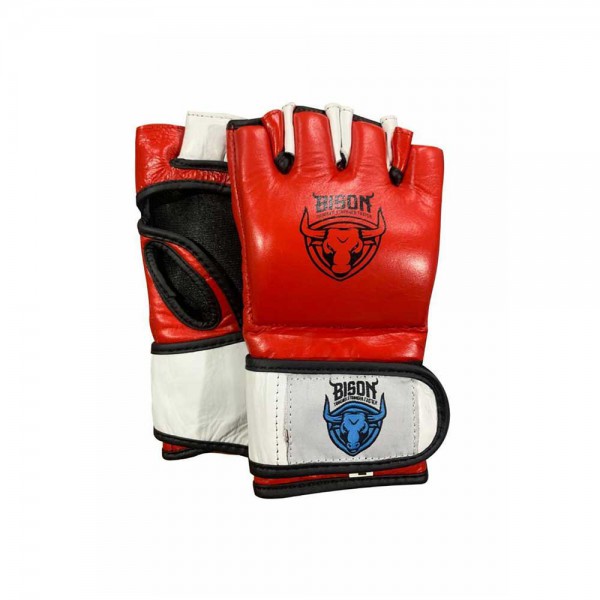 Bison MMA Gloves - Leather  (Red)