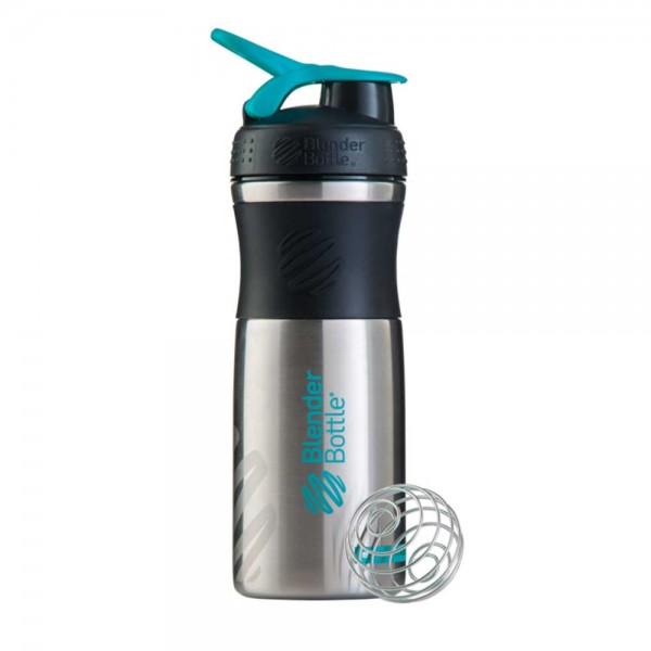 BlenderBottle SportsMixer Stainless Black & Teal (28 oz)