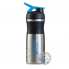 BlenderBottle SportsMixer Stainless Black & Cyan (28 oz)